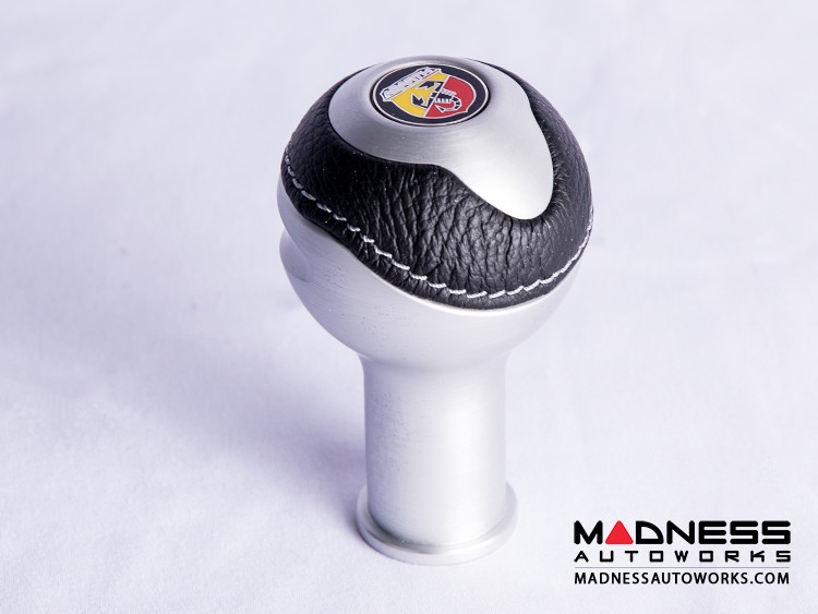 FIAT 500 Gear Shift Knob by BLACK Silver Base/ Black Leather Top